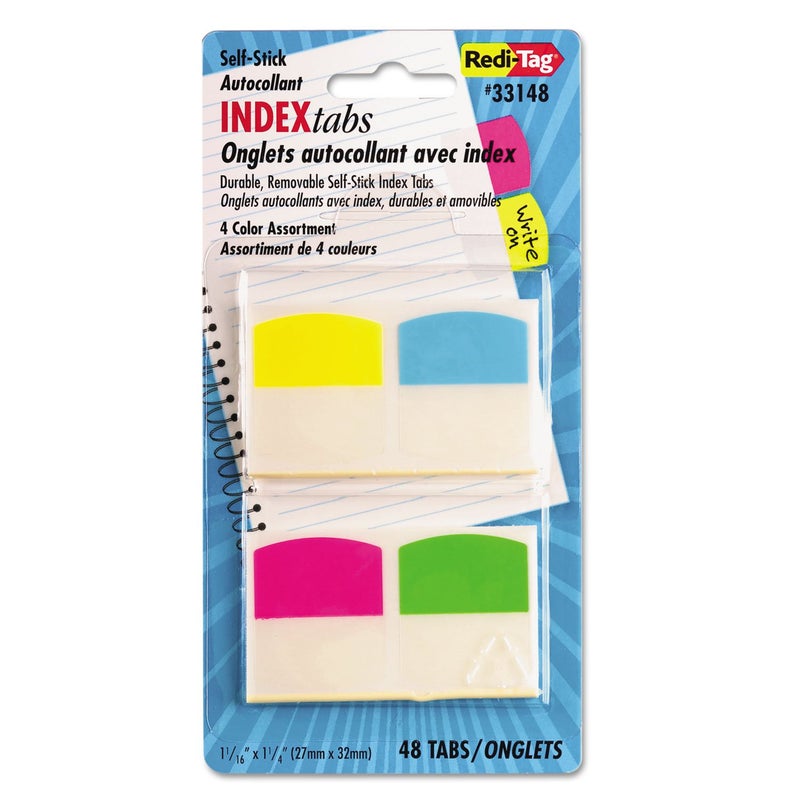 Redi-Tag 33148 Write-On Self-Stick Index Tabs 1 1/16 Inch 4 Colors 48/Pack - Image 1